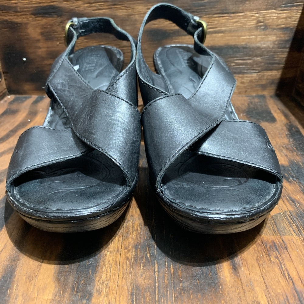 Born Emmy II Wedge Women's Black Leather Cross Strap Buckled Slingback Casual 8M - Picture 8 of 8